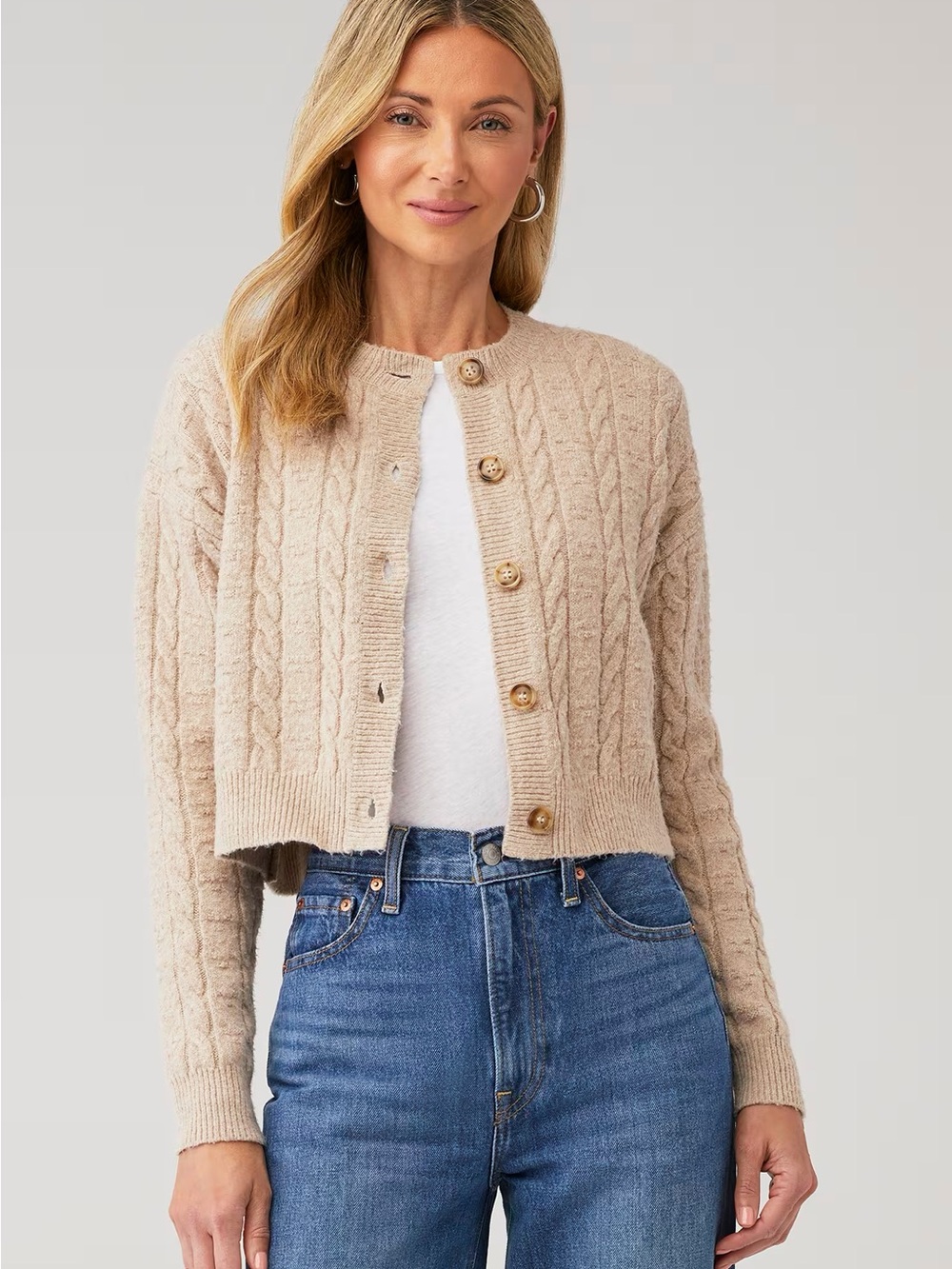 John + Jenn Arthur Cardigan Butterscotch Cable Knit Medium